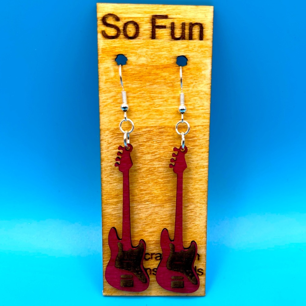 Handmade Red Bass Guitar Earrings
